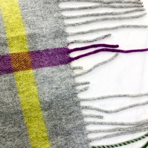 Coach Cashmere Legacy Scarf Shawl Fringe Plaid Gray Pink 64 in Preppy Old Money - Picture 14 of 15